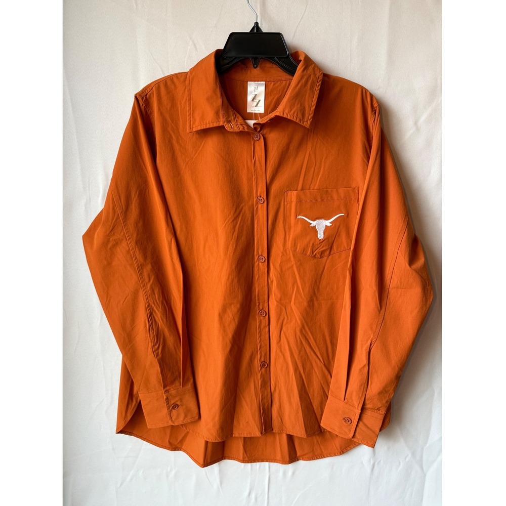 Texas Longhorns Button Up Shirt M Orange NCAA Unisex Men Women NWT Tech Fabric
